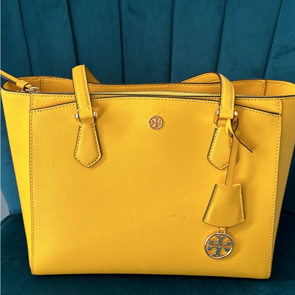 Tory Burch Yellow Tote with Structured Design and Top Handles